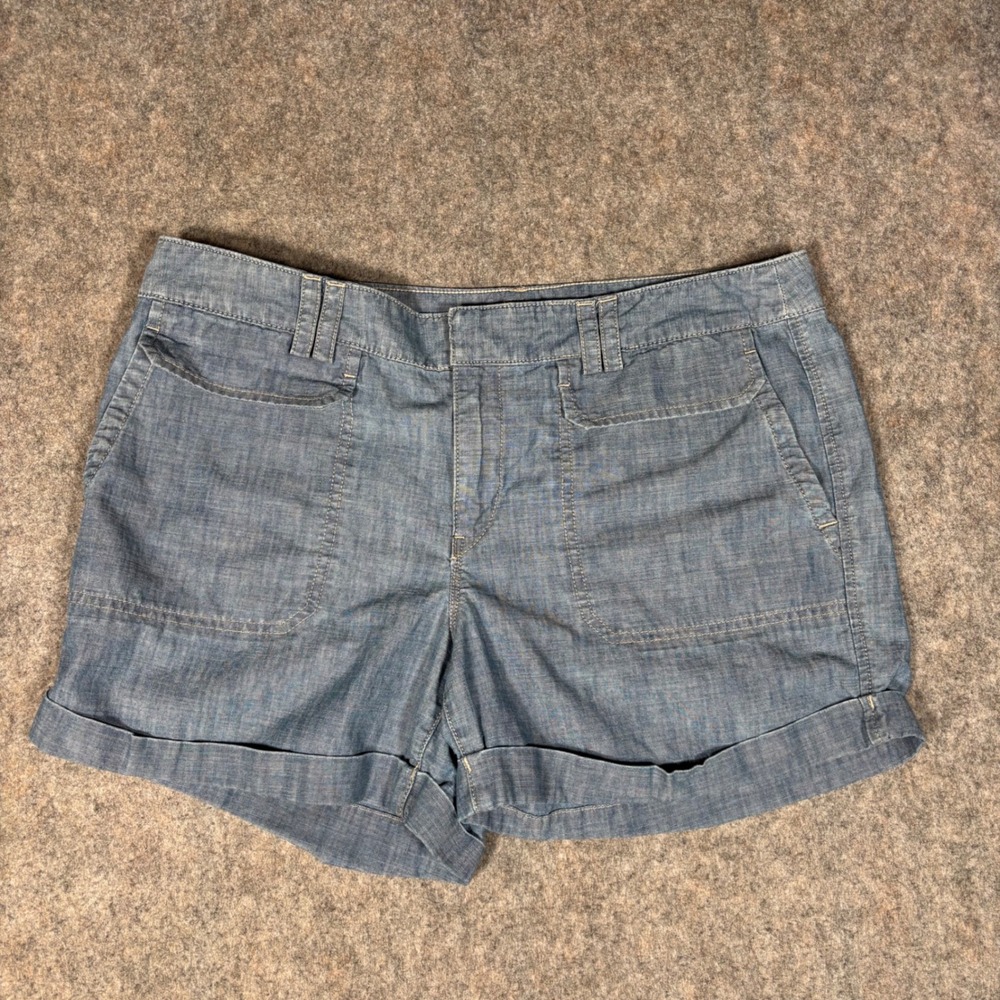 LOFT Chambray Shorts Womens 12 Blue Cotton Cuffed Utility 4" 164-268489